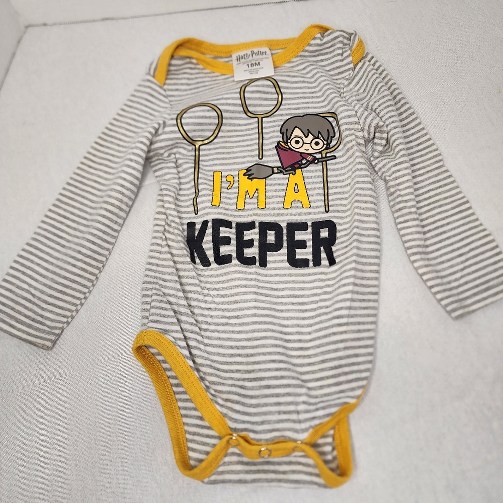 Harry Potter Yellow and Gray One Piece Bodysuit with Stripes and Soccer Design